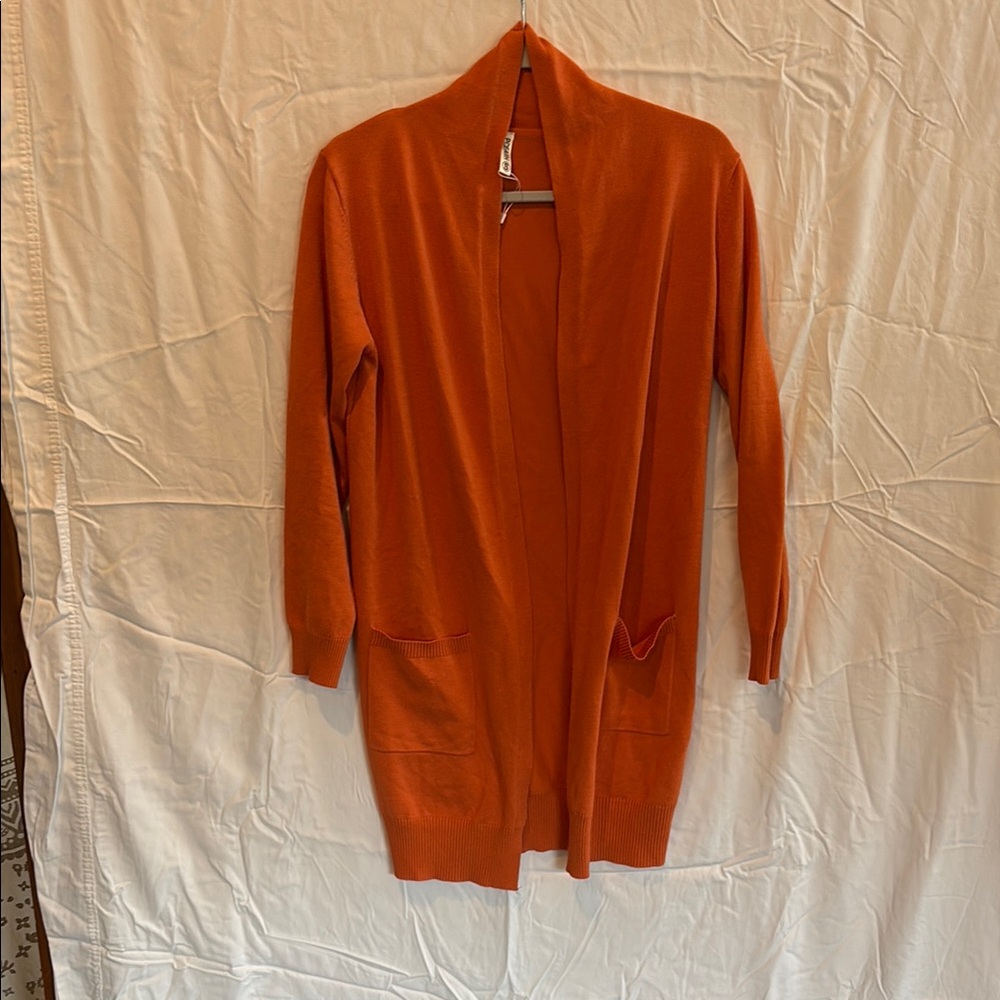 Women's Orange Open-Front Sweater